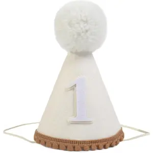 First Birthday Celebration Hat - Natural Conical Cap with Milky White Color - Cake Smash Photo Prop, Best 1st Birthday Accessories