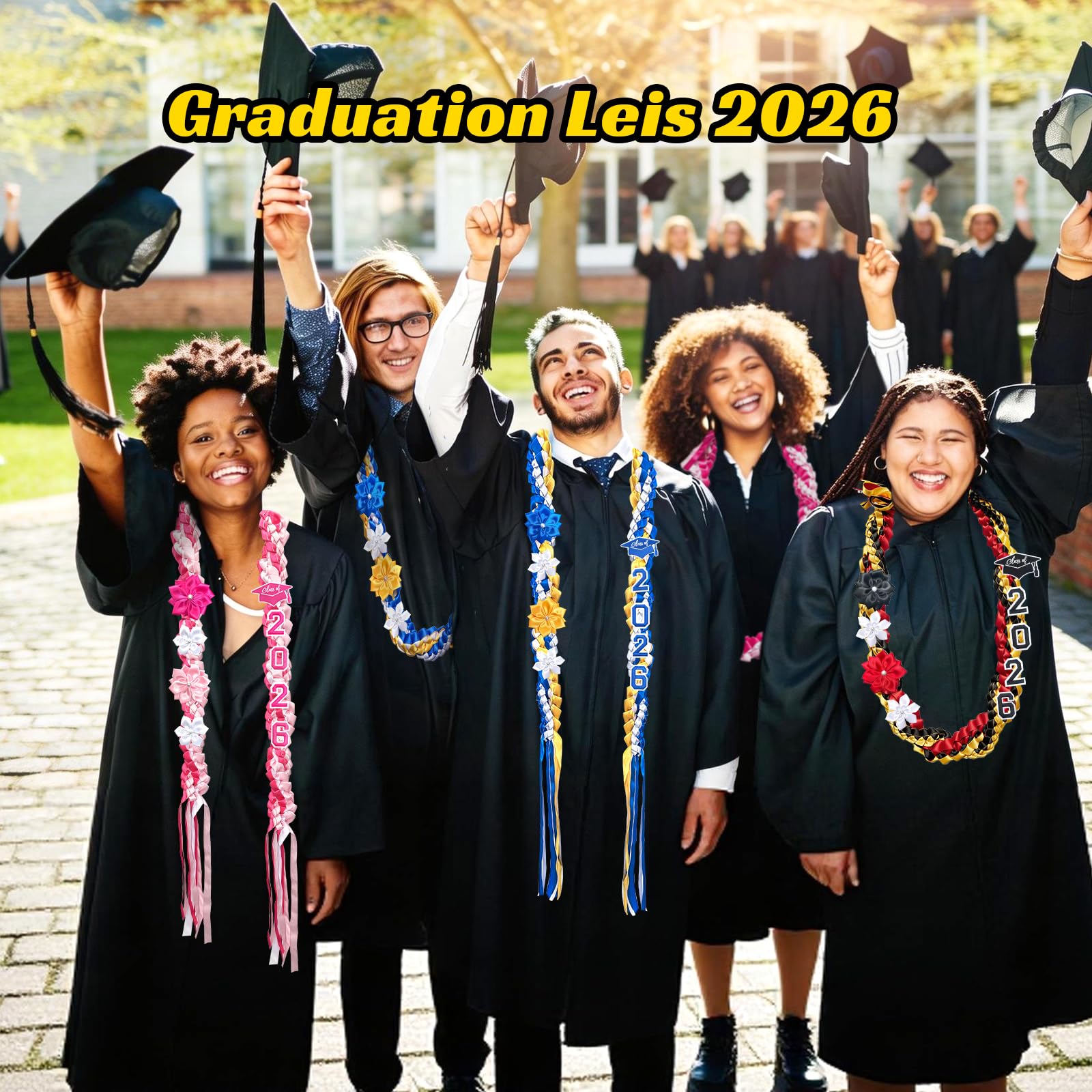 50" Graduation Leis Class of 2026 - Handmade Double Braided Graduation Ribbon Leis with Satin Flowers for Men Women Graduation Ceremony Congrats Grad Gifts Party Supplies