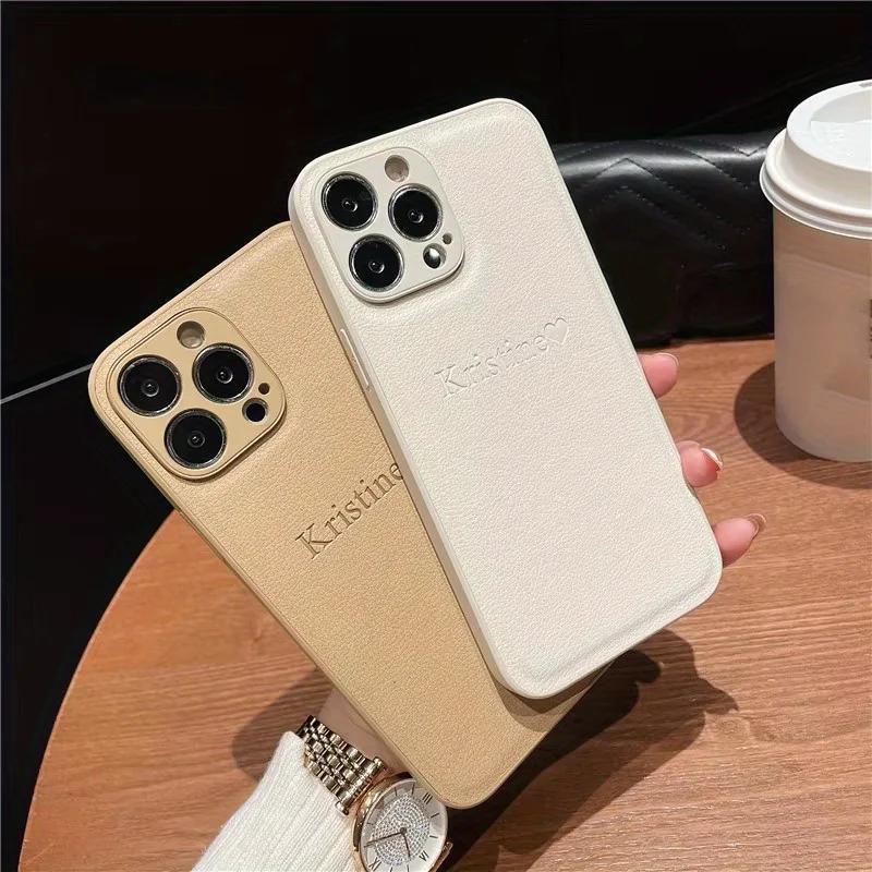 Personalize Customized Initials Name Leather Phone Case For iPhone 17 16 15 14 13 12 11 Pro Max 16 Plus Xs Max Protection Cover