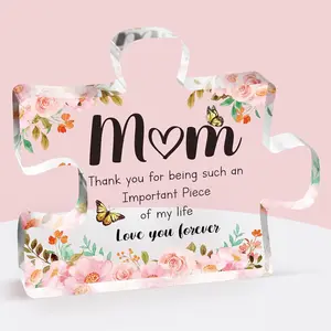 Meaningful Gifts for Mom Acrylic Puzzle Piece Heartwarming Keepsake Plaque, Birthday Christmas Gifts for Mom from Daughter Son, Home Office Desk Decor, 3.9 x 3.3 Inch