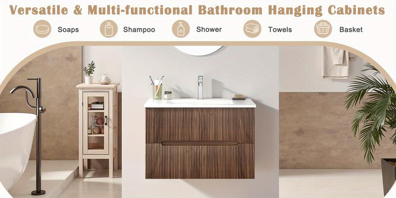 30" Floating Bathroom Vanity with Sink & Faucet, Wall-Mounted Sink Cabinet with 2 Soft-Close Drawers, Walnut/White/Black