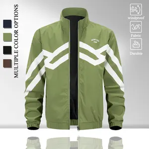 Fashion Chevron Stripe Graphic Printed Men Windproof Water Repellent Outer Jacket, High Stand Collar Full Zip Casual Daily Jacket with Hidden Side Pockets, Elastic Rib Cuffs Hem Lightweight Street Sports Travel Jacket for Men, Timeless Multi Tone Design t