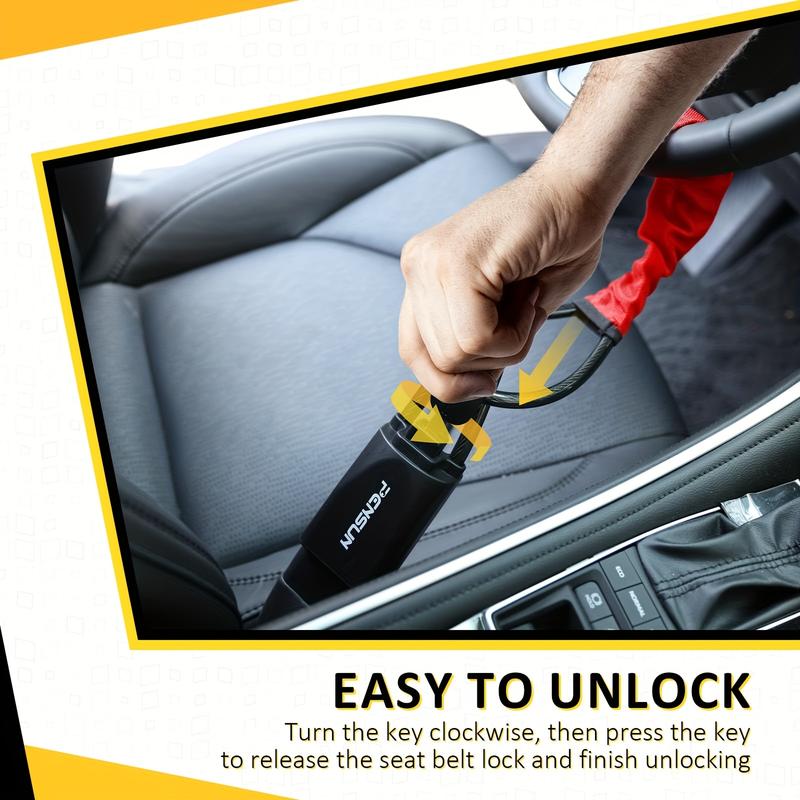 Popular Car Steering Wheel Lock, Seat Belt Lock, Anti-Theft Device, Maximum Length 17inch cm, Compact and Lightweight, Multi-Functional, Suitable for Most Vehicles, SUVs, Golf Carts, Red Front Bumper Rear Bumper Body Kit