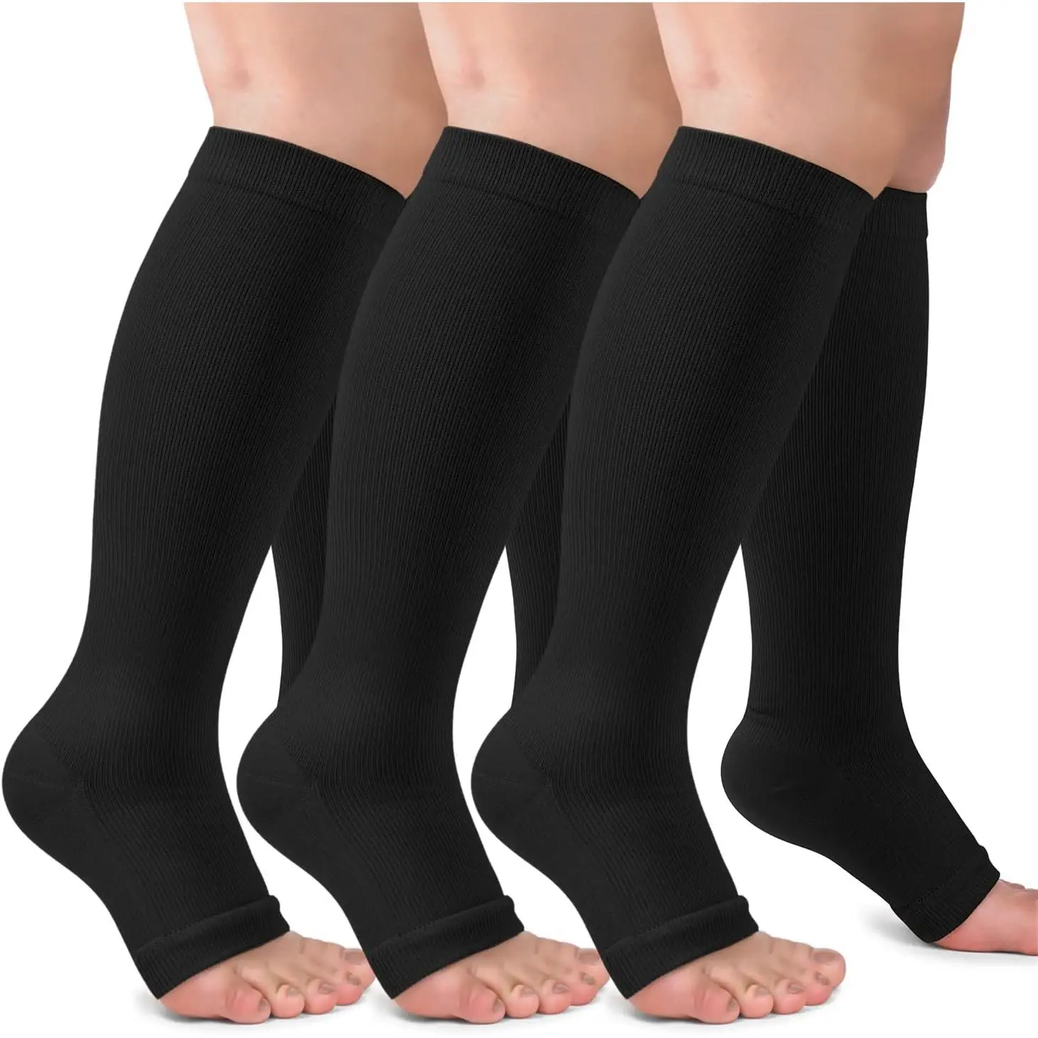 3 Pack Copper Compression Socks  Women & Men, 20-30mmHg Open Toe Knee High Stockings  Circulation Support