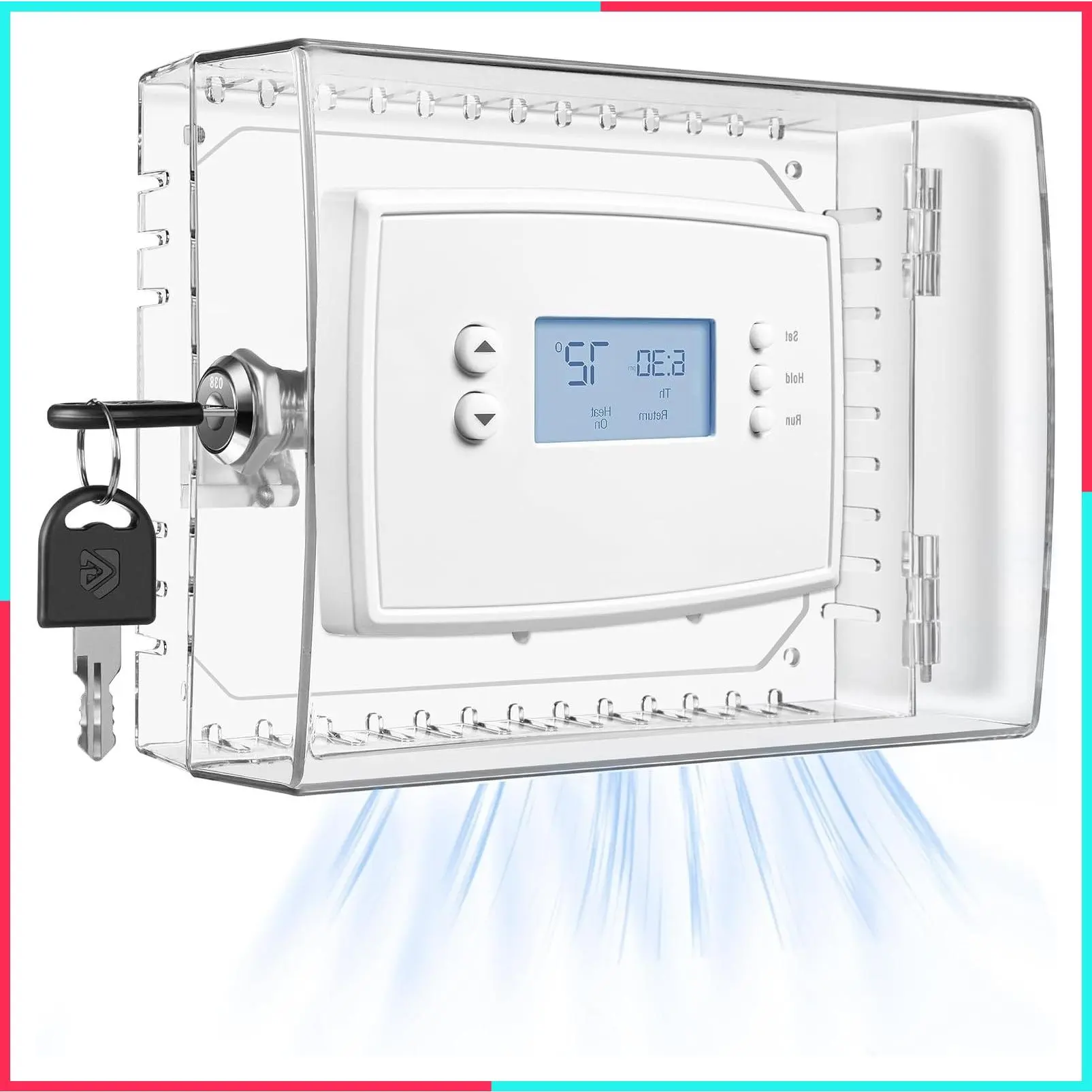 Large Thermostat Lock Box with Key, Lockable Wall Mount Cover for AC Control, Fits Thermostats 5" H x 6" W or Smaller