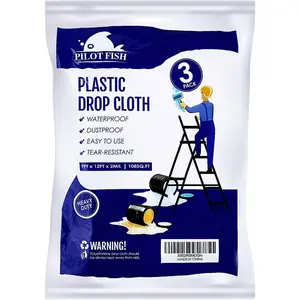 2 Mil Plastic Drop Cloth for Painting, Plastic Sheeting 3 Pack 9x12   Drop Cloth Heavy Duty Thick  Clear Cloth for Furniture Cover,   Resistance Couch Cover
