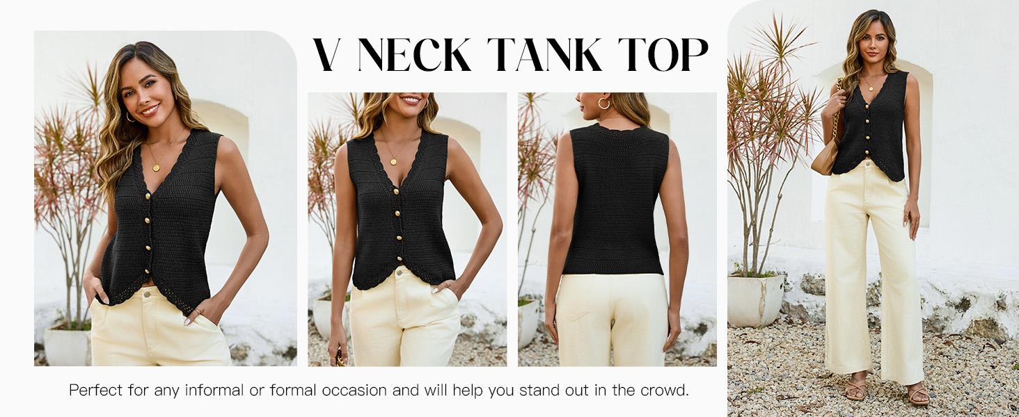 Saodimallsu Womens Sleeveless V Neck Sweater Vest Cropped Button Down Casual Loose Knit Summer Going Out Tops for Valentine's Day Collection Fashion Womenswear Beach Chic Elegant Elegant Everyday Outfits Spring