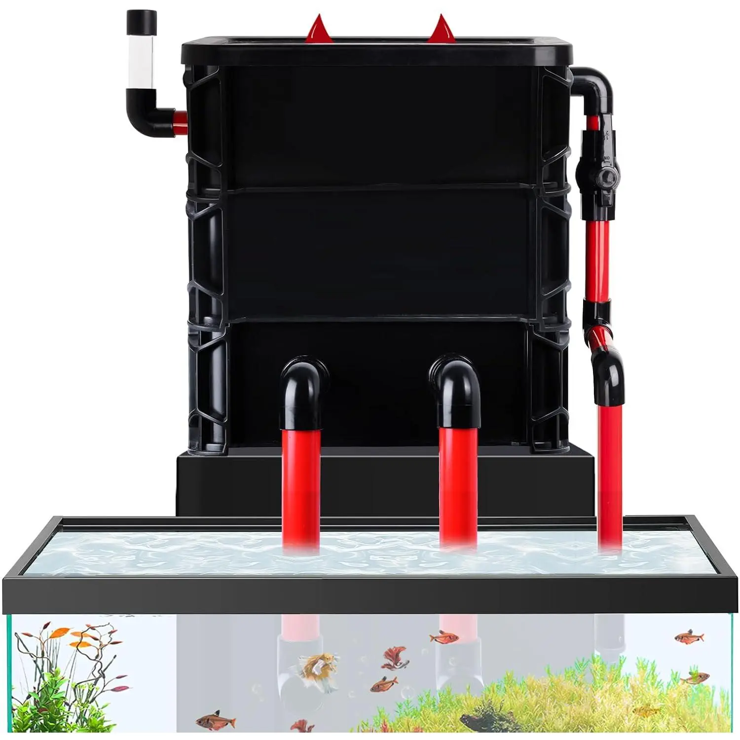 3-Layer Aquarium Filter Box for 10-55 Gal Fish /Turtle  - Adjustable Water Inlet with 3 Filter Pads, External Fish  Filtration System