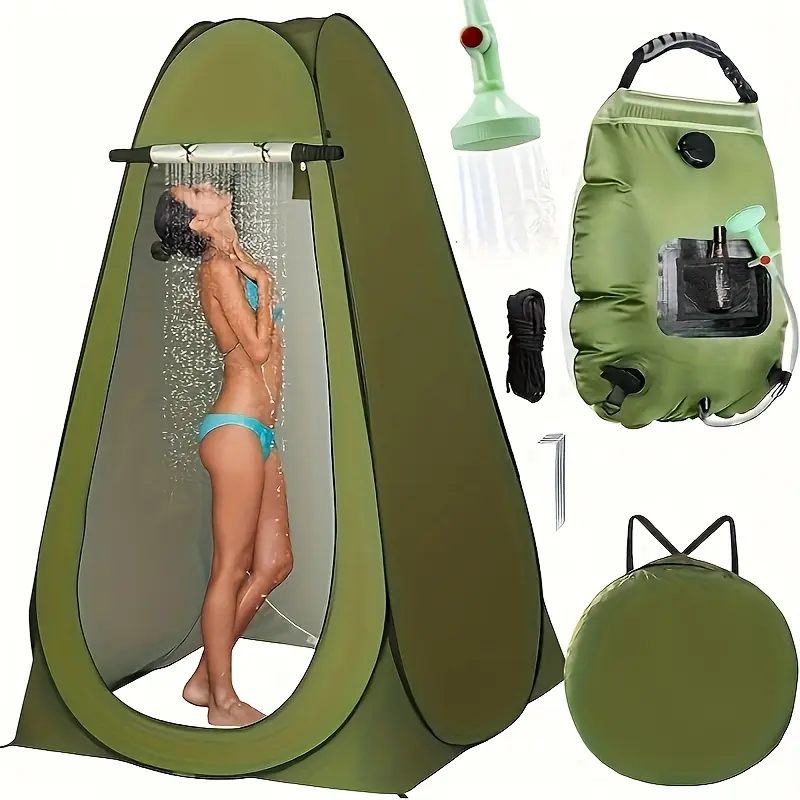 Pop-Up Privacy Shower Tent, Waterproof 2-Pack Portable Shelter with 5-gal Solar Shower Bag for Hiking & Camping, Portable Size