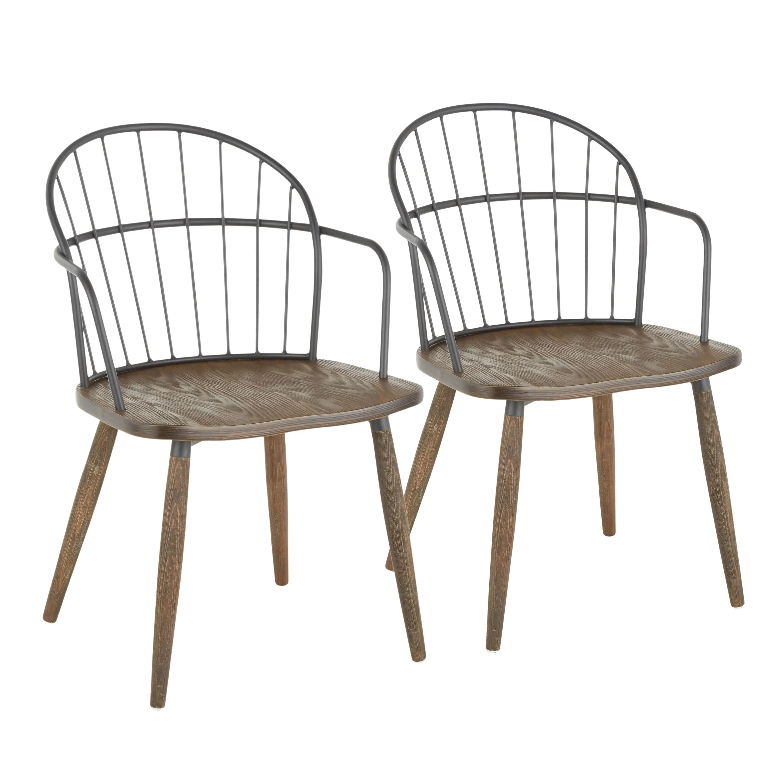 Nokaa Accent Dining Chair with Arms Set of 2 Dark Walnut Wood Seat Black Metal Spindle Back Farmhouse Style Side Chairs for Dining Room Kitchen Breakfast Nook Cafe Indoor Use