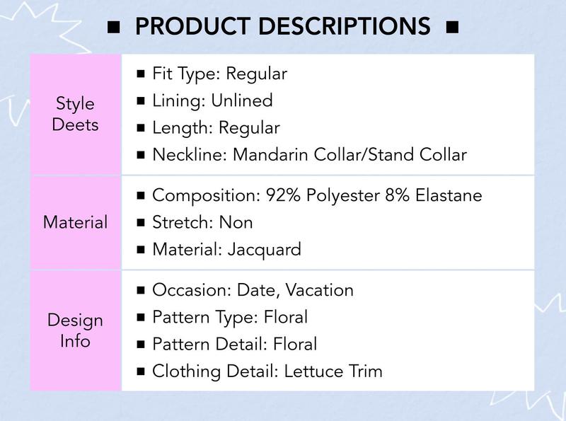 Cider [2 colors, size 0-26] Stand Collar Floral See-through Lettuce Trim Bodysuit