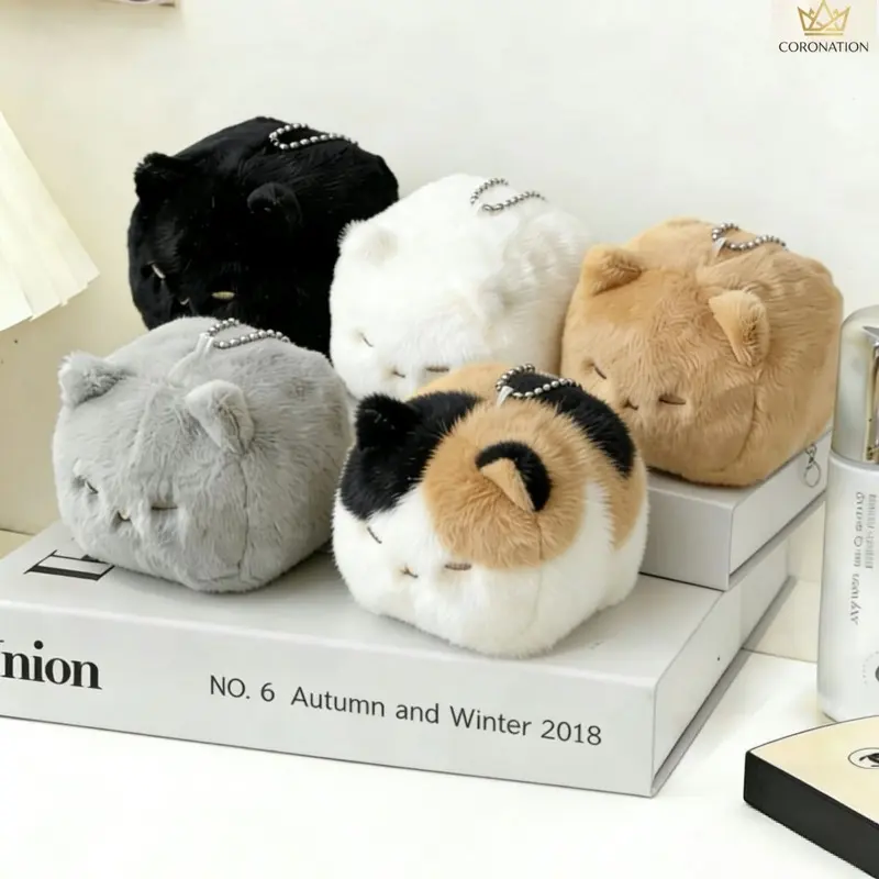 Cute Cat Plush Keychain, Kawaii Stuffed Animal Bag Charm, Adorable Cat Backpack Pendant with Soft Plush Design, Lightweight Clip-On Accessory for Purse, Tote, Backpack, Keys & Everyday Carry