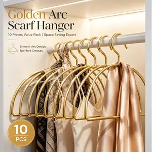 10pcs golden smooth arc metal scarf hangers anti wrinkle closet space saver storage rack multi use for scarves belts camisoles ties wardrobe accessories
