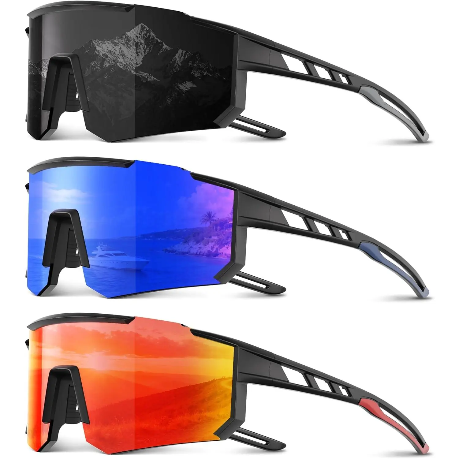 3 Pack Polarized Sports Sunglasses Men Women, Running Mens Sunglasses UV Protection for Baseball Cycling Fishing