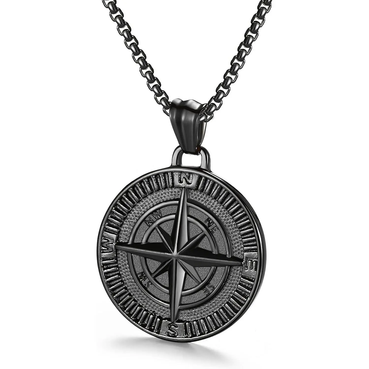 Men's Compass Pendant Necklace Stainless Steel Navigator Forged for Male Jewelry
