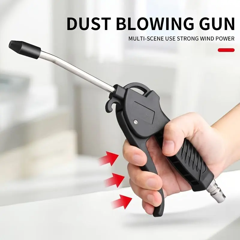 Industrial Air Blower Gun: High Volume, Guard Air Flow Nozzle, Pneumatic Air Compressor Accessories for Dust Cleaning - Black