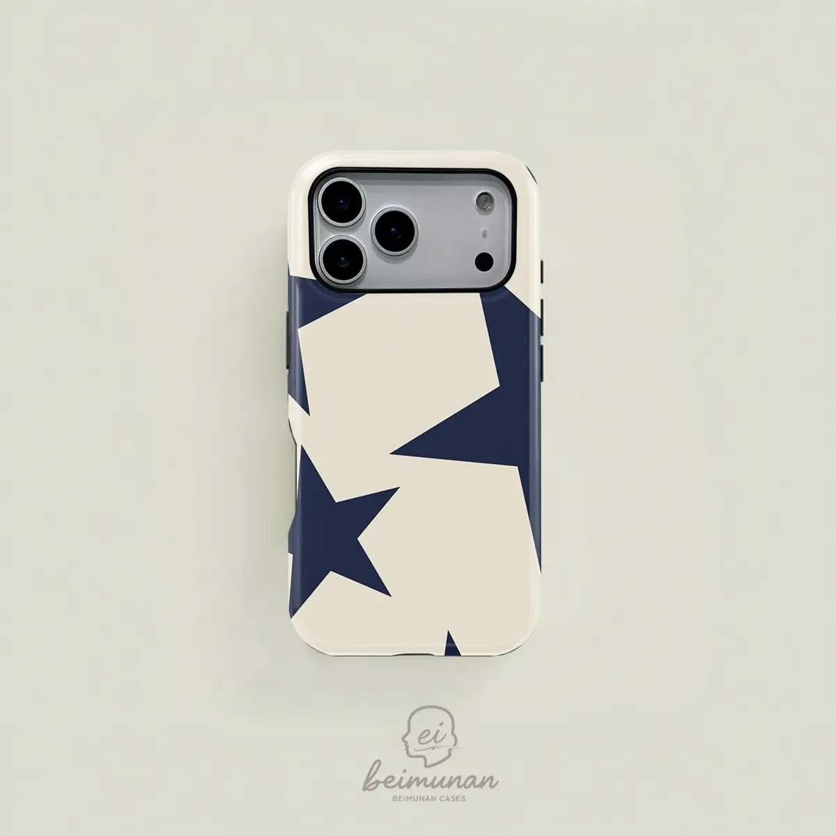 Navy blue minimalist trendy star pattern phone case, sturdy and durable 2-in-1 protective case, MagSafe compatible, suitable for iPhone 17/16/15/14/13/12/11 Pro Max/Plus/Pro, simple and stylish phone case, holiday gift design.