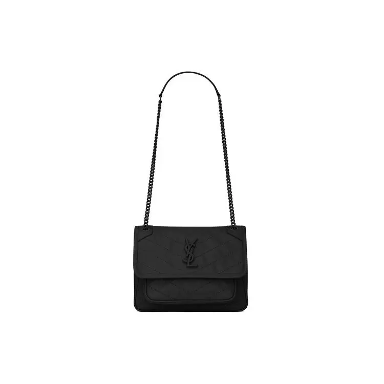Saint Laurent YSL Niki Quilted Leather Crossbody Bag for Women, Vintage-Fold Chain Strap, Black