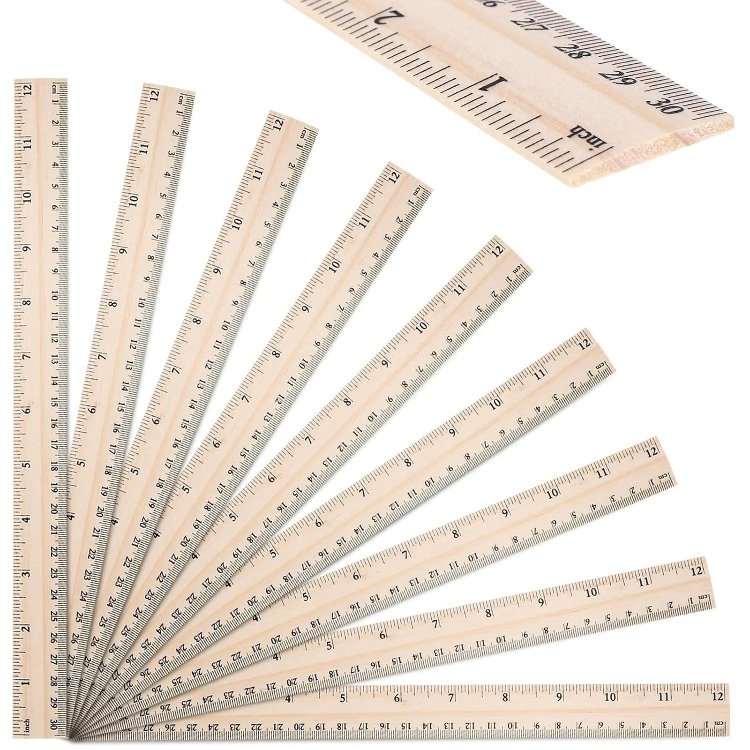 40-Pack 12-Inch Wooden Rulers, 2-Scale Measuring Tools for Students, Classroom Setup