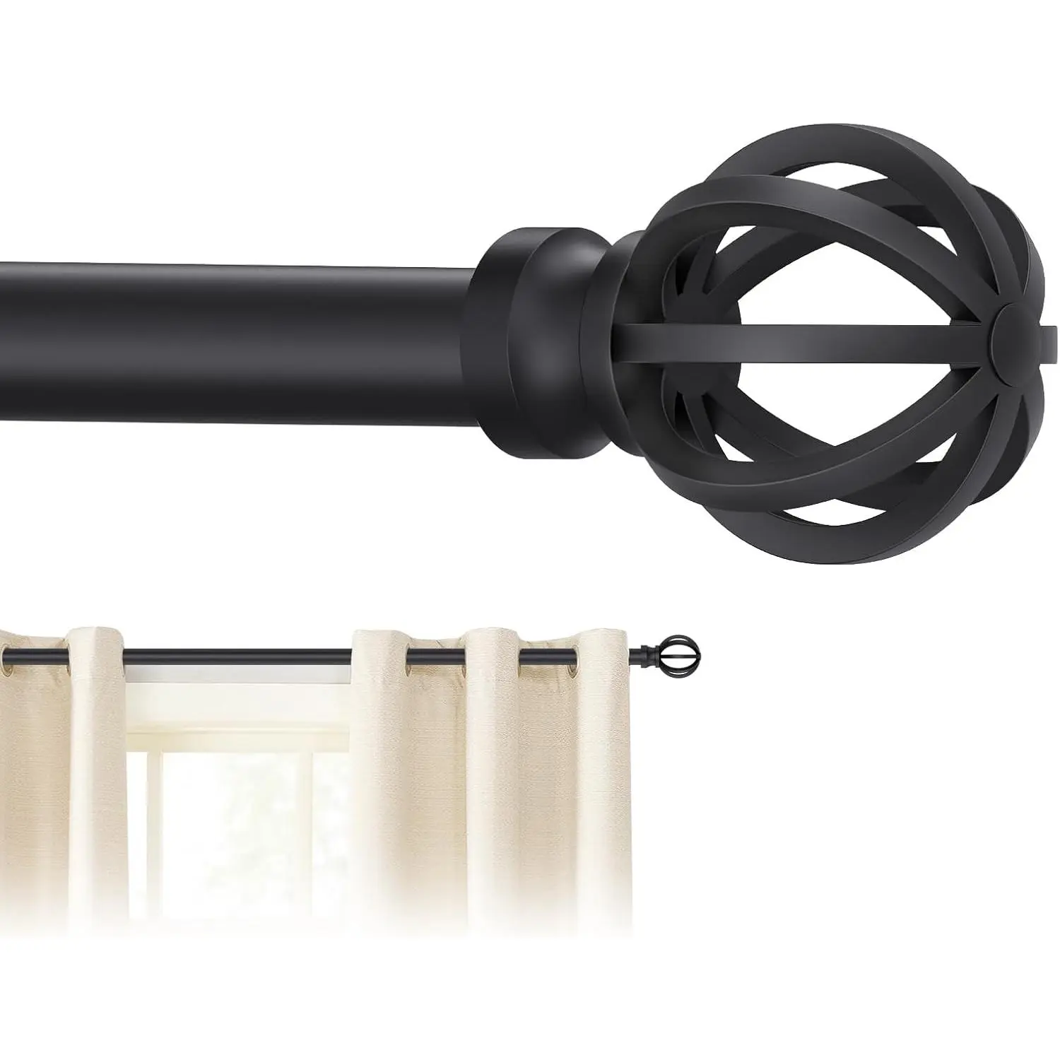 Heavy Duty Sturdy Black Curtain Rods for Windows, 28-48 Inches Adjustable, 5/8" Diameter Metal Drapery Rod With Mounting Brackets