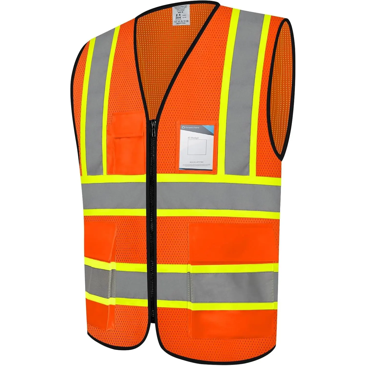 Safety Vest for Men 5 Pockets Mesh High Visibilitv Vest, Orange | Class 2 Reflective Vest for Construction Work, Traffic Controllers, Hi Vis with Zipper, Breathable, Lightweight