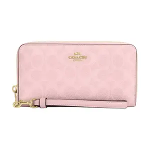 COACH Long Zip-Around Leather Wallet for Women, Classic Style in Pink