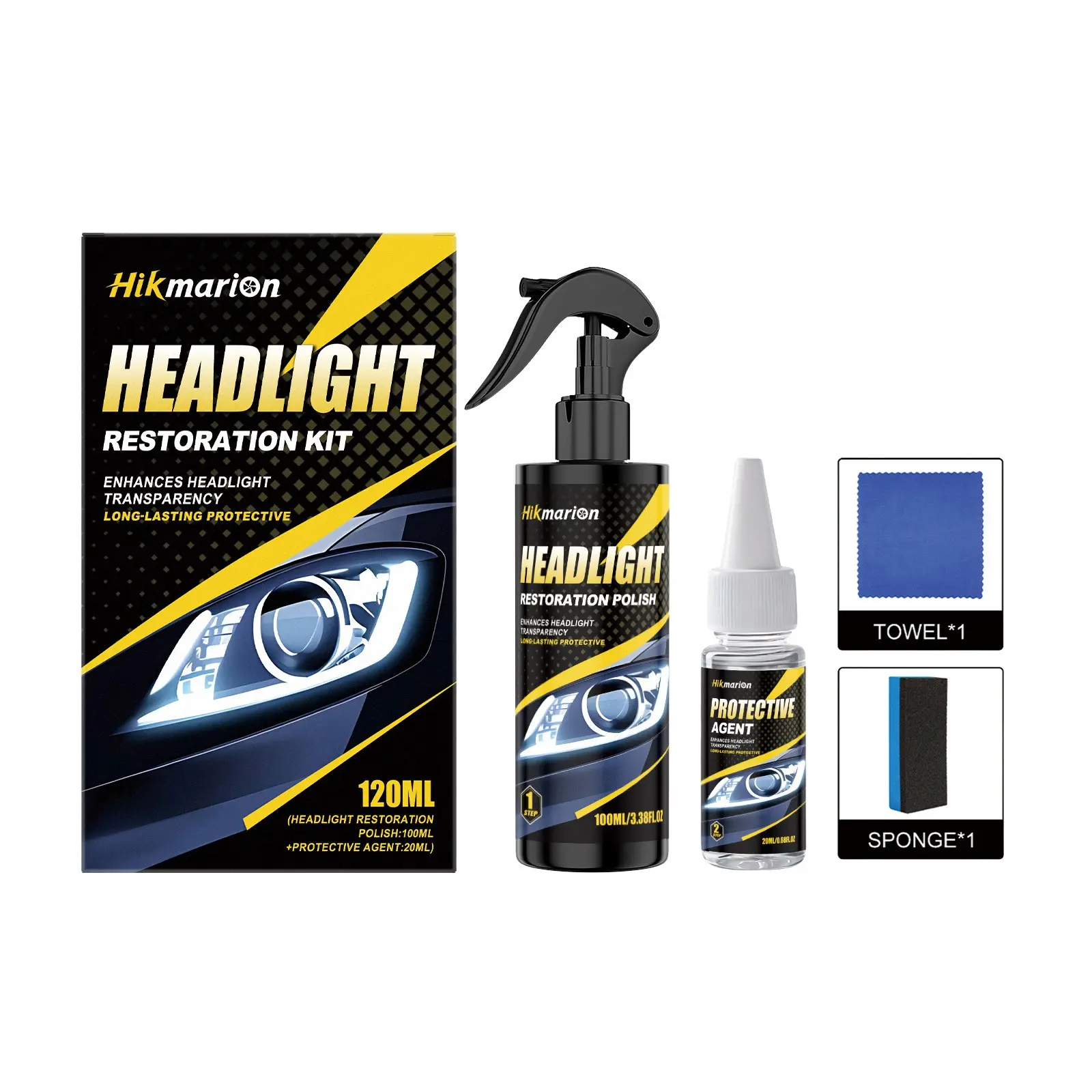 Car Headlight Cleaning Kit, Improves Yellowing and Blurry Headlights, Surface Protection for Clear Lighting, Automotive Care Essentials