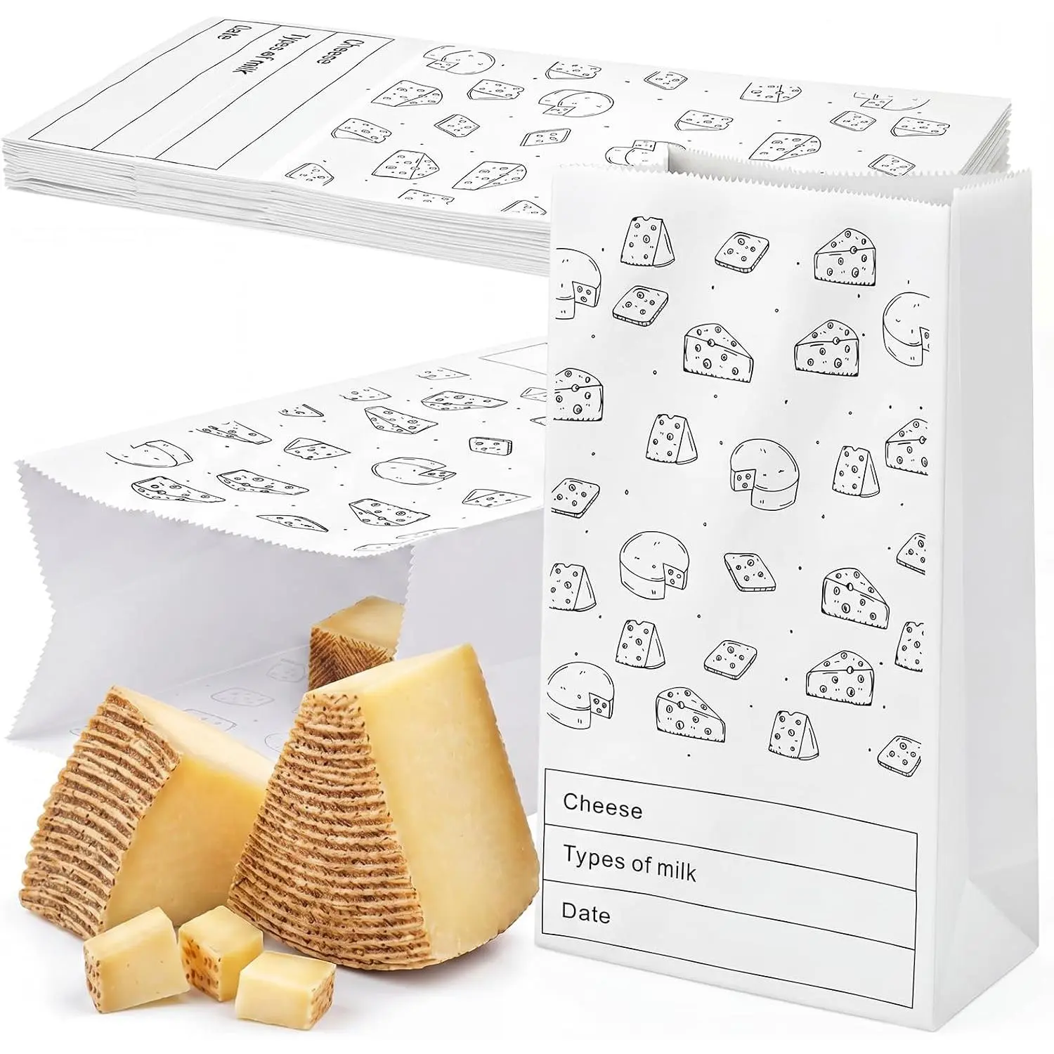 15 Count Cheese Storage Bags for Refrigerator, 10.6 x 6 Inch Cheese Paper Bags for Sandwiches, Wrapping and  Container (White)