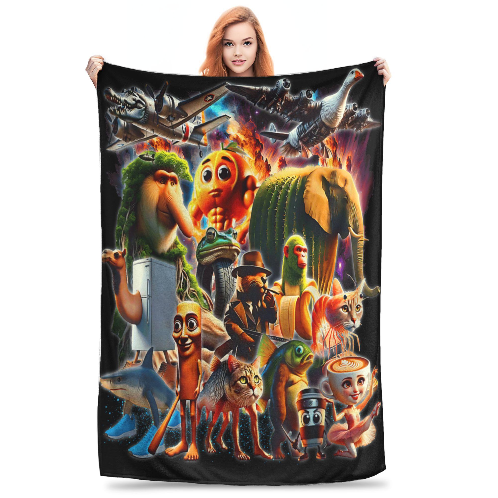 Italian Brainrot Blanket Soft Warm Flannel Blanket Suitable For Sofa Beds Living Rooms Loved By Children And Adults Alike Home Decor Birthday Gifts Party Favors Halloween Blankets Christmas Blankets