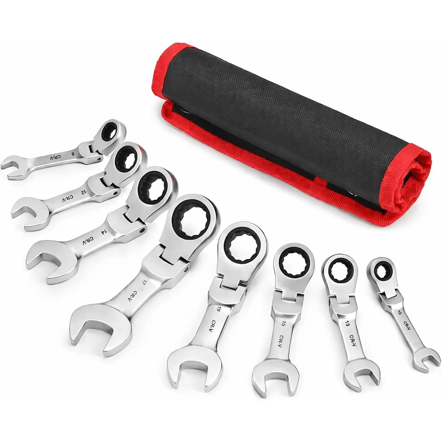 Stubby Wrenches Set, Flex  Ratcheting Wrench Set Open End Ratchet Wrench Metric 8 count(Metric)