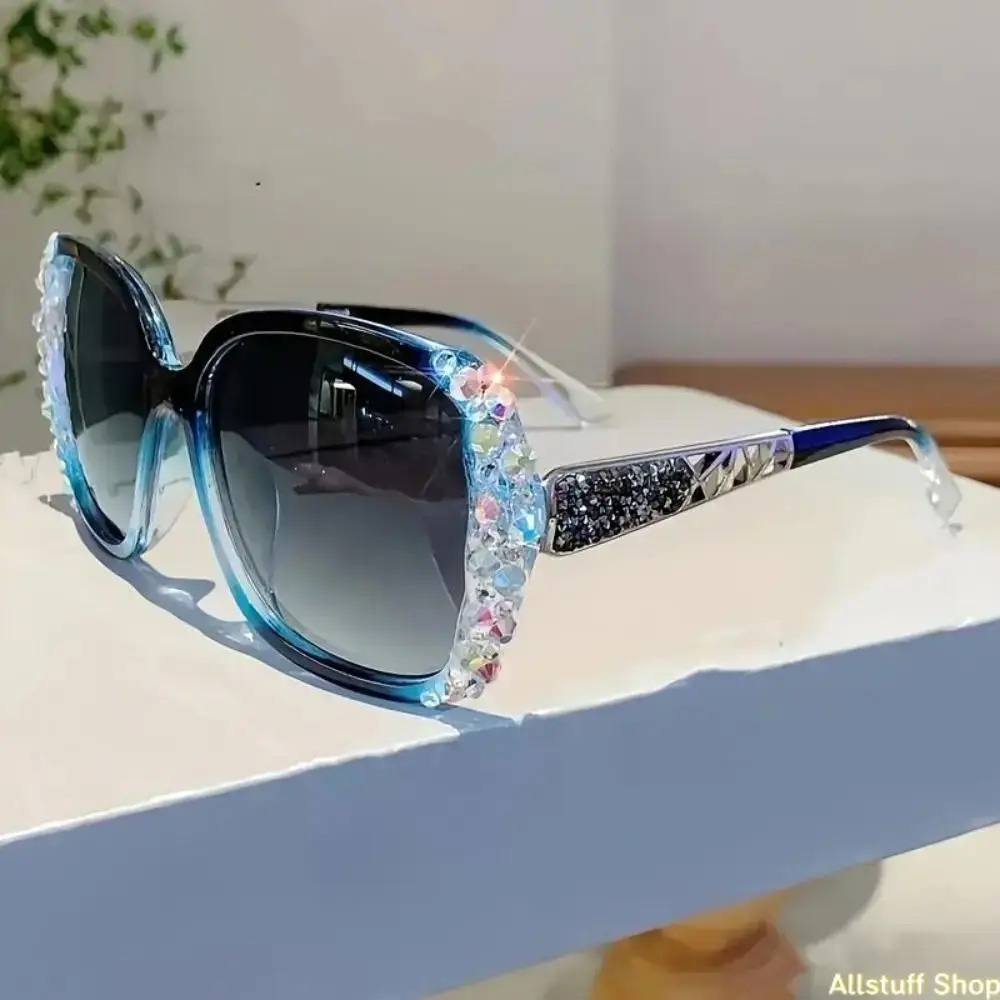 Women's Oversized Diamond-Inspired Polarized Sunglasses - Crystal-Encrusted Semi-Rimless Eyewear for Female Street Photography & Outdoor Sun Protection, Fashion Accessory, Womens Sunglasses, Diamond-Inspired Women's Sunglasses