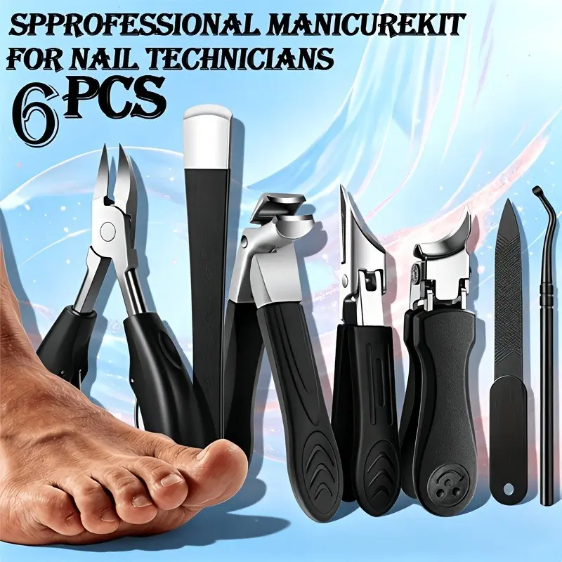 Six-Piece Professional Foot Care Kit, Claw Clipper, Angled Nail Clippers, Heel Cutter, Thick Nails Care Tools, Manicure & Pedicure Essentials