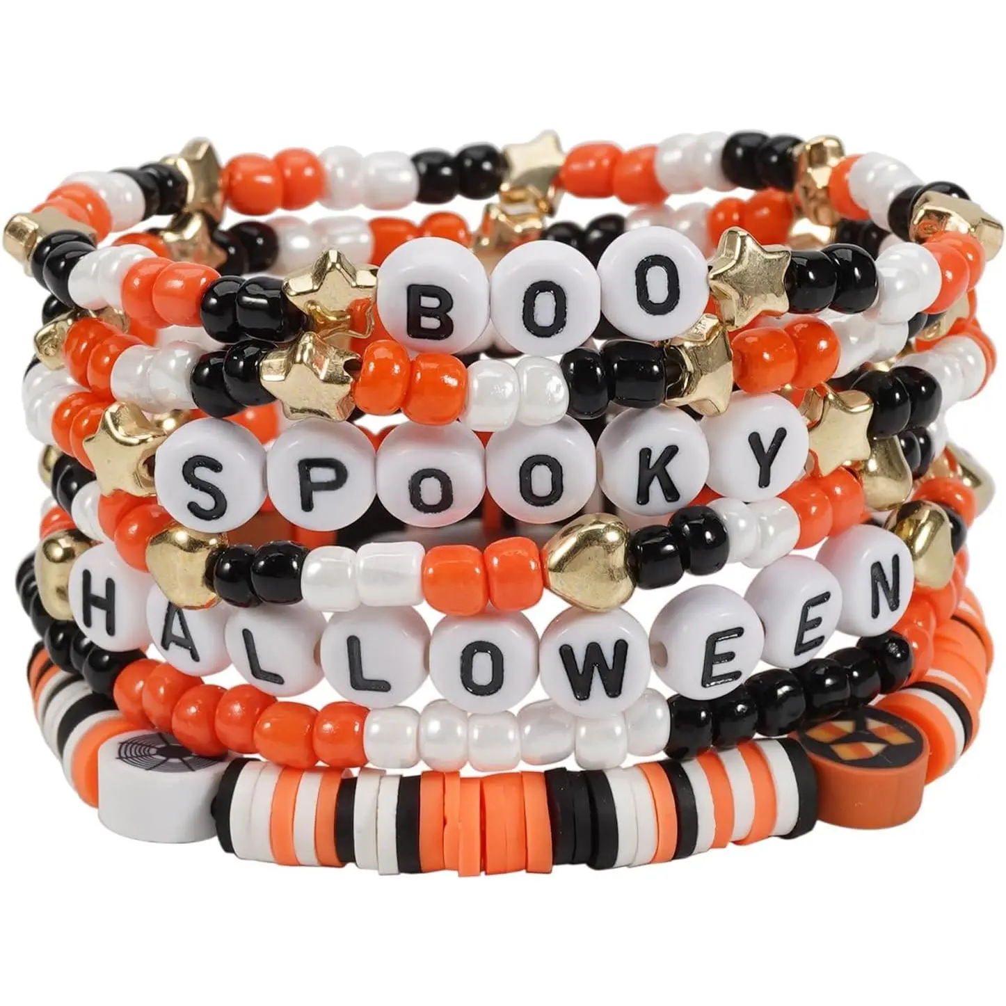 Halloween Bracelets Sets for Women, Gothic Layered Beaded Bracelets, BOO Spooky  Spider Pumpkin Kitten Charm Stackable Strench Bracelet