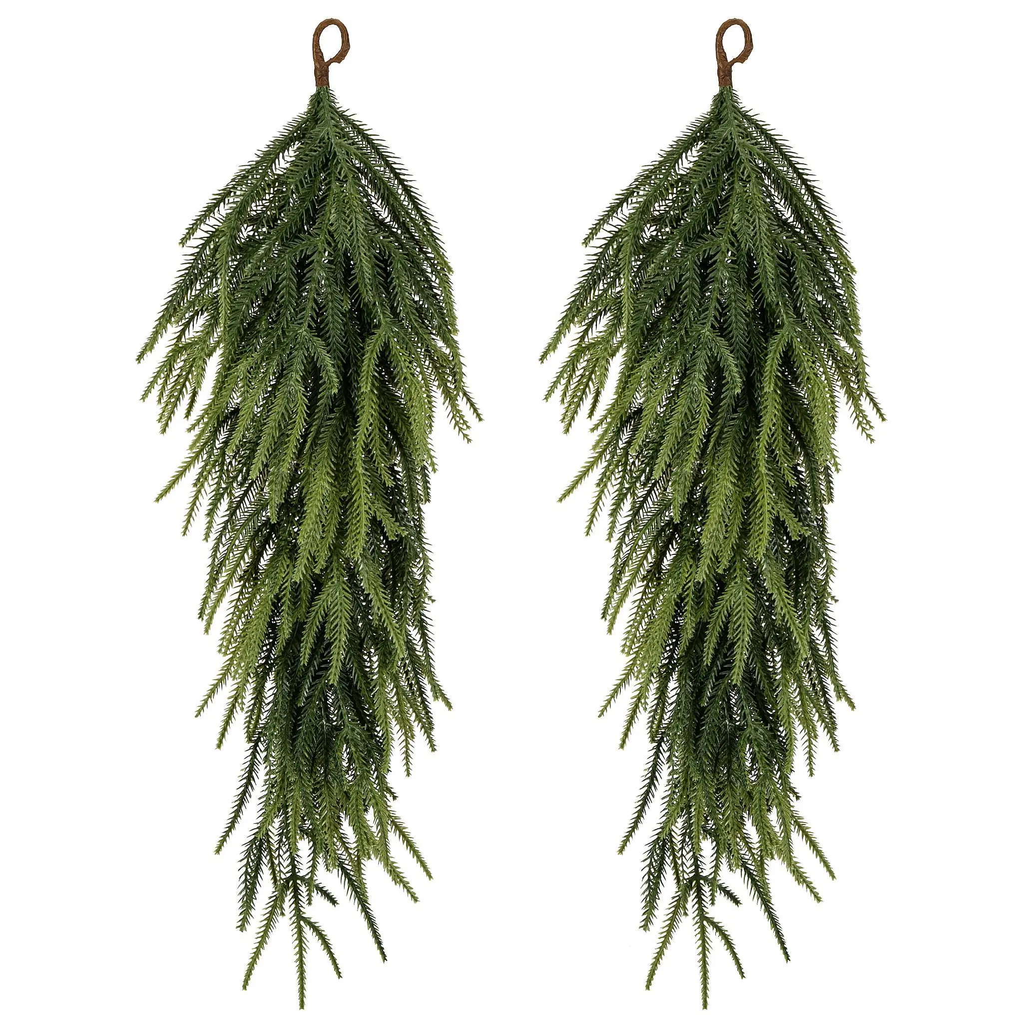 2 Pcs  Extra Length Artificial Christmas Teardrop Swag, Faux Pine Needles Teardrop Door Swag, Christmas Norfolk Greenery Teardrop Wreath for Xmas Door Table Mantle Fireplace Indoor Outdoor Decor