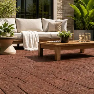 ARCH 12x12 In Interlocking Patio Deck Tiles, 44-Pack Polypropylene Outdoor Flooring with Airflow & Drainage Design (44 Sq Ft), DIY Snap-Together Porch Flooring, Weather-Resistant Red Brown Plastic Pavers for Backyard Use, Red/Brown Options