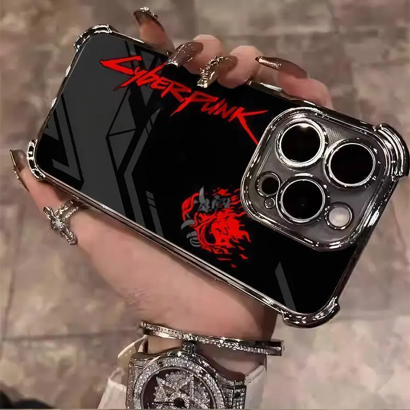 Cyberpunk Flame Logo Printing Phone Case with Electroplated Anti-Drop Soft Shell, Phone Accessories for iPhone 17 ProMax,16,15,14,13,12, Screen Protector Cover HMA176 018