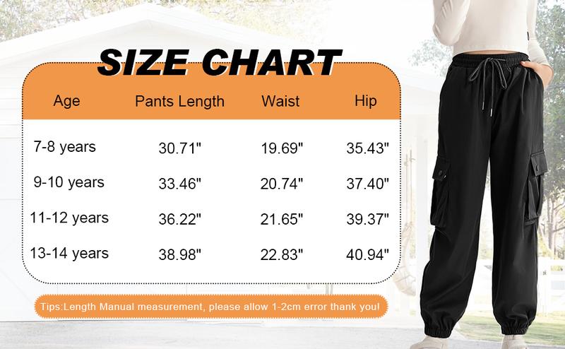 Girls Cargo Jogger Pants Parachute Pants with Elastic Waist and Pockets Cargo Trousers for Teens Girls 7-14 Years Bottoms Womenswear