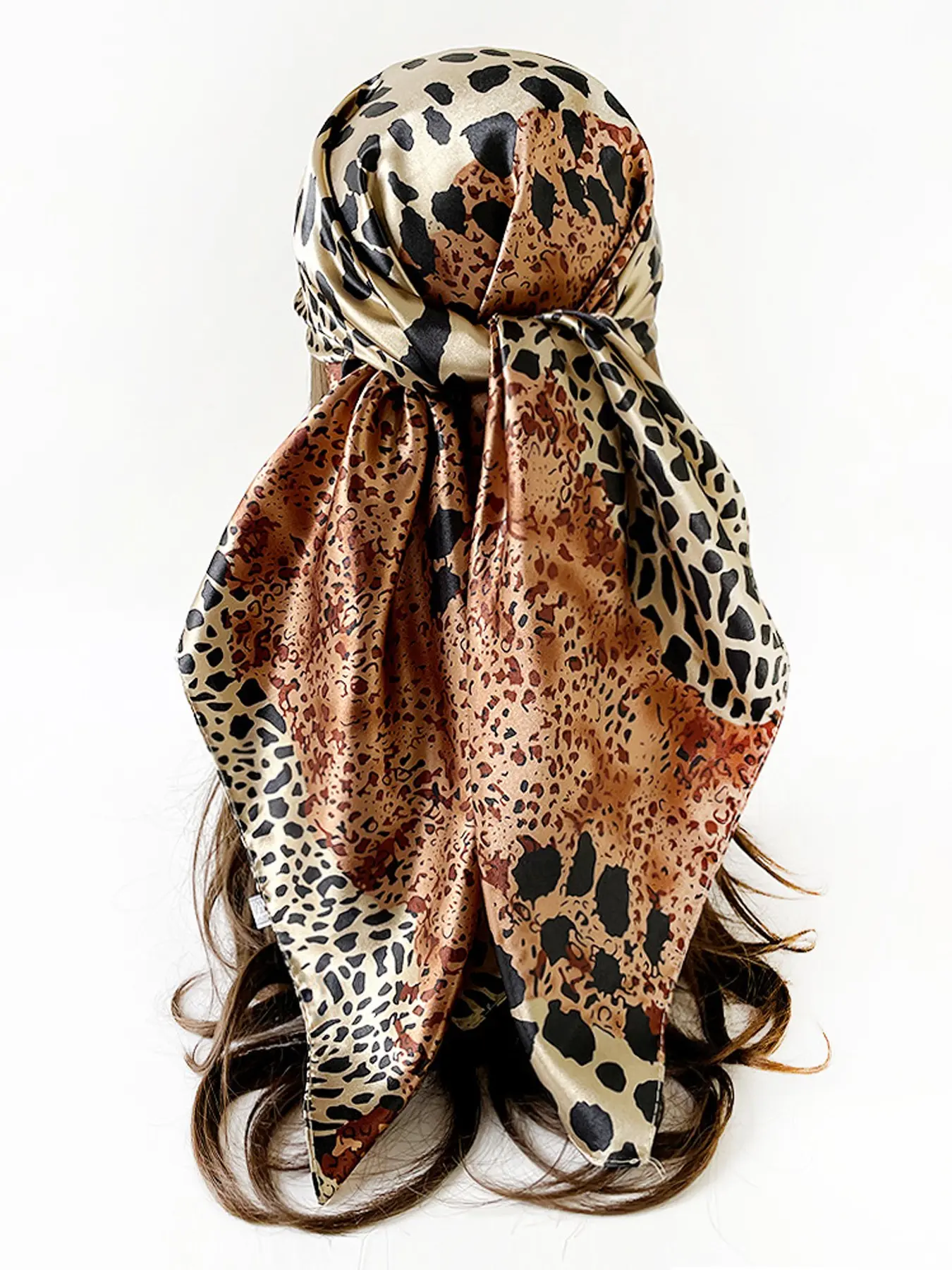 Stylish Leopard Print Silk-Like Scarf 90*90cm, Elegant Fitted Design for All Seasons, Perfect for Daily & Party Use, China Origin