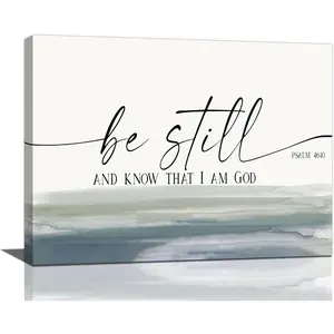 Large Christian Wood Framed Wall Art - "Be Still and Know That I Am God" Psalm Bible Verse Canvas Print, Modern Scripture Decoration for Hanging in Living Room, Bedroom, Gift for Faith-Focused Individuals