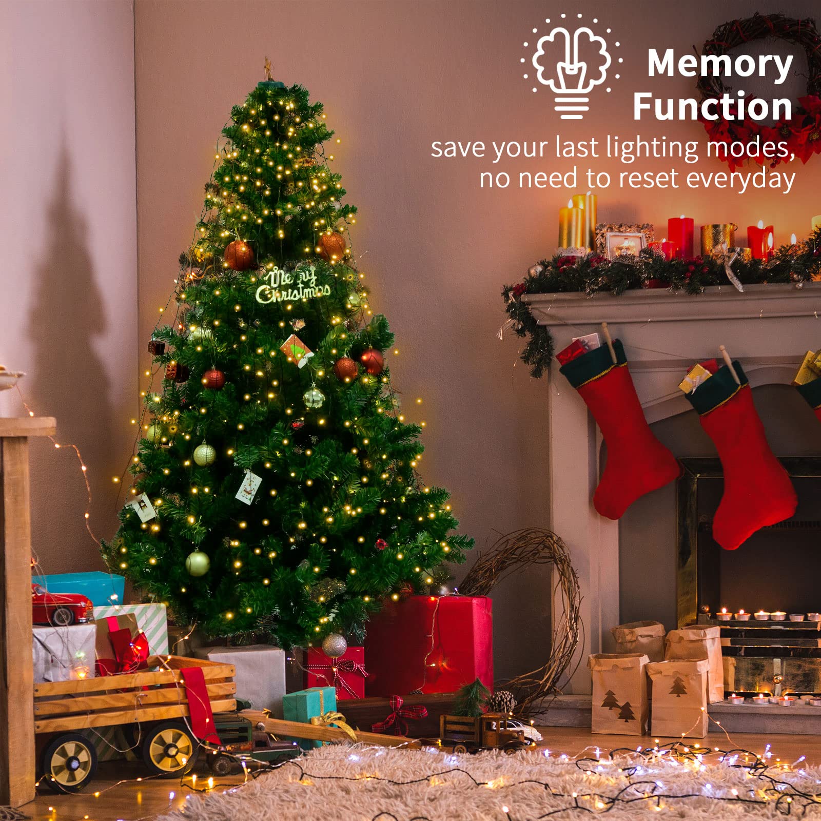 280-400 LED Christmas Tree Lights, 8 Modes, 6.56ft String Light Set, Indoor Outdoor Decoration, Remote Control, Memory & Timer Function