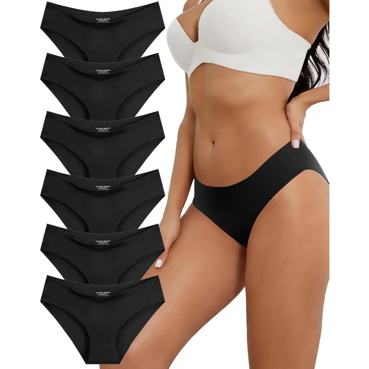 Women's Seamless Low Waist Panty 6-Pack, Stretchy Polyamide & Elastane Hipster Briefs with a Breathable Cotton Lining, Lady, Basic, Seamless Cotton Panties, Workout, Bikini, Six Pieces