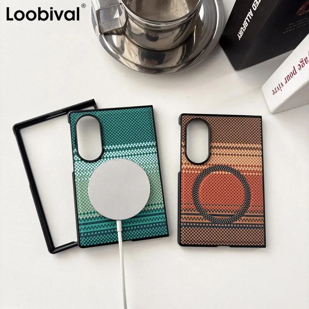 Business for Magsafe Color Blocking Case for Samsung Galaxy Z Fold 8 Ultra ZFold 8 Wide 7 6 5 4 3 8 Magnetic Woven Texture Cover