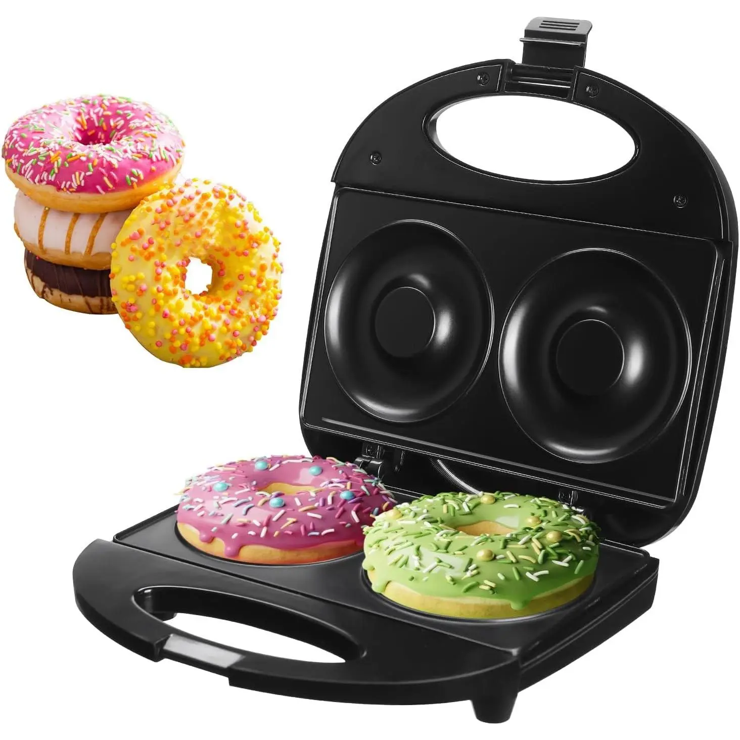 Donut Maker，Mini donut machine，Mini Donut Maker Machine Doughnut Maker,2 Extra Large 4-inch Donuts,Non-stick,anti-scalding,Easy To Use and Clean,Perfect for Making Donuts with The Family.
