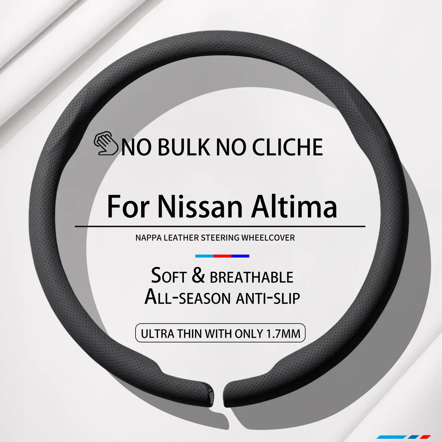 Custom Nissan Altima Flat Bottom Steering Wheel Cover, Automotive Sport Carbon Fiber 8D 1- Piece Mold 95% Wheel Cover, Perforated, Wipes Clean Fast Car Interior Accessory, 8D One‑Piece Mold