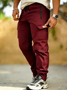 Men's New Workwear Long Pants, Zip Pocket Design, Tactical Multi-Pocket, Polyester Fabric, Comfortable, Durable, Outdoor Activities
