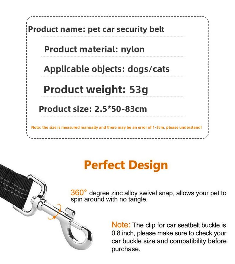 Pet car seat safety belt, elastic retractable dog safety rope, dog leash, reflective dog rope, vehicle-mounted pet supplies