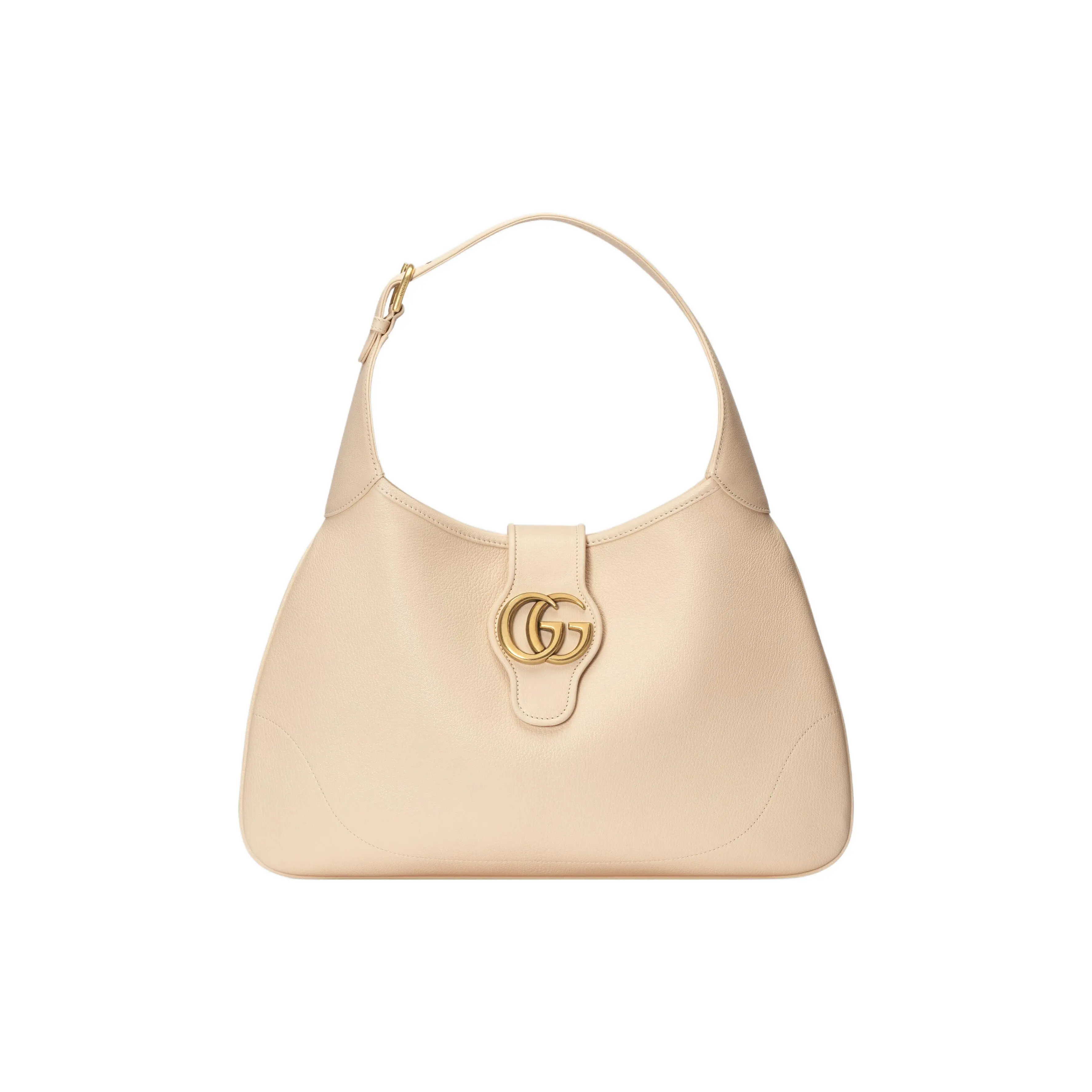 Gucci Aphrodite Leather Handbag with Adjustable Strap for Women, Gold Double-G Logo, Ivory