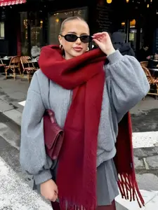 Single Color Cashmere Scarf, Thick Wool Knit Shawl, Fluffy Soft Scarf, Lazy Style, Versatile Korean Aesthetic, Unisex, Fall & Winter