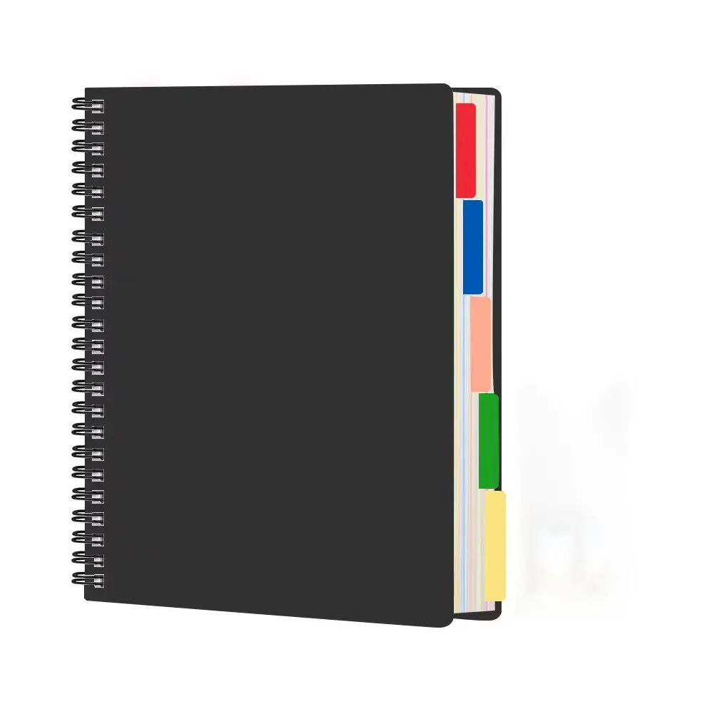 5-Tab Index Coil Notebook (dual Color Options), 100 Lined Pages (200 Sheets), 5 Colors Tab Dividers, Blank Label Stickers Included, Note Taking Organizer