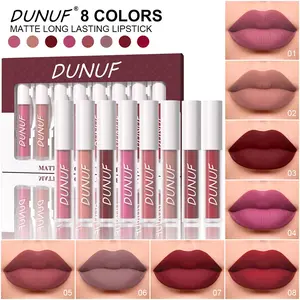 Dunuf 8-Color Matte Lip Set, Waterproof Transfer-Proof Lip Gloss, Nude And Bold Shades Lip Glaze, Long-Lasting Non-Stick Cup Makeup Set, Ideal For Gifting